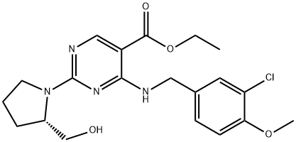 5-ピリミジンカルボン酸、4-[[(3-クロロ-4-メトキシフェニル)メチル]アミノ]-2-[(2S)-2-(ヒドロキシメチル)-1-ピロリジニル]-、エチルエステル