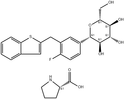 L-プロリン化合物(1S)-1,5-アンヒドロ-1-C-[3-(ベンゾ[b]チエン-2-イルメチル)-4-フルオロフェニル]-D-グルシトール(1:1)
